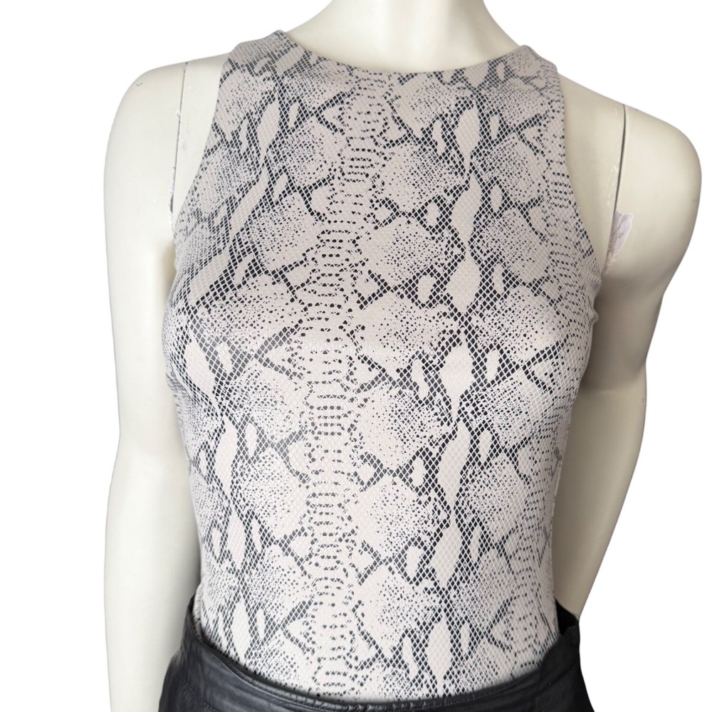 JLUXLABEL Snake Print Bodysuit High Neck Back Zip Mob Wife Y2K Aesthetic Small